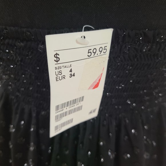 NWT Sexy Black Split Bust Swiss Dot H&M High Low Midi Tiered Halter Dress - Picture 6 of 10